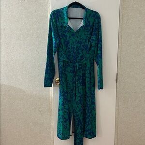 SHEIN, Green and Blue Patterned Long Sleeve Dress, Size XL